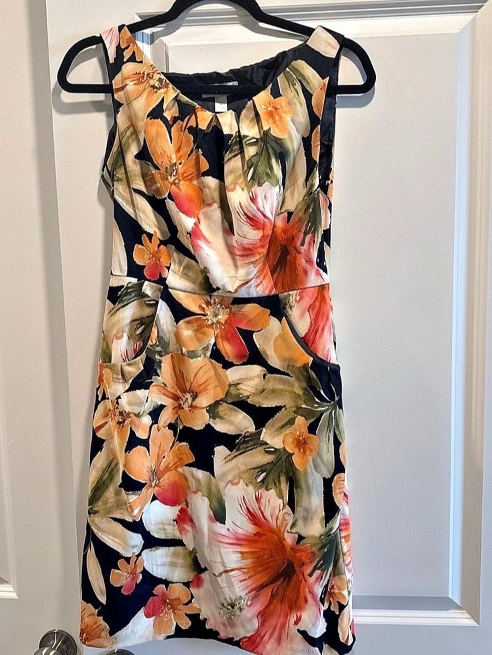 dressbarn Floral Midi Dress in Black & Orange Size 4